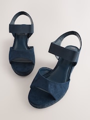 Navy Extra Wide Fit Forever Comfort® Round Toe Elastic Strap Detail Wedges - Image 6 of 6