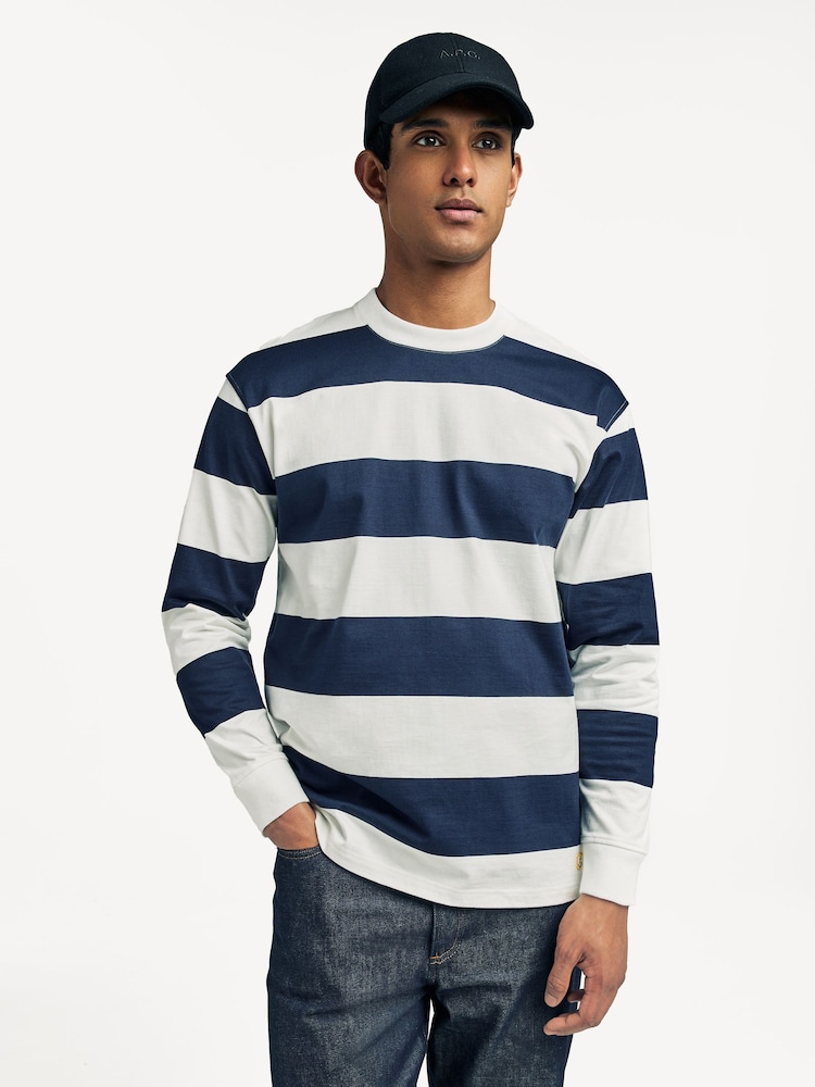 Armor Lux Blue Block Stripe Long Sleeve 100% Cotton T-Shirt - Image 1 of 12 Armor Lux Blue Block Stripe Long Sleeve 100% Cotton T-Shirt - Image 1 of 12