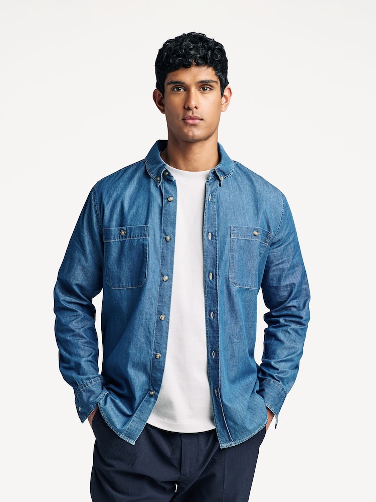 Armor Lux Blue Anchor Logo Long Sleeve Denim 100% Cotton Shirt - Image 1 of 13 Armor Lux Blue Anchor Logo Long Sleeve Denim 100% Cotton Shirt - Image 1 of 13