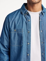 Armor Lux Blue Anchor Logo Long Sleeve Denim 100% Cotton Shirt - Image 4 of 13