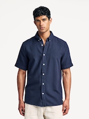 Armor Lux Blue Heritahe Short Sleeve Button Down Collar Shirt - Image 1 of 12