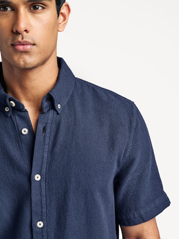 Armor Lux Blue Heritahe Short Sleeve Button Down Collar Shirt - Image 2 of 12 Armor Lux Blue Heritahe Short Sleeve Button Down Collar Shirt - Image 2 of 12