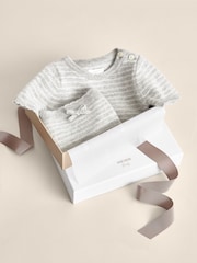 Reiss Grey Marl Francis 100% Cashmere Stripe Top And Shorts Set - Image 2 of 5