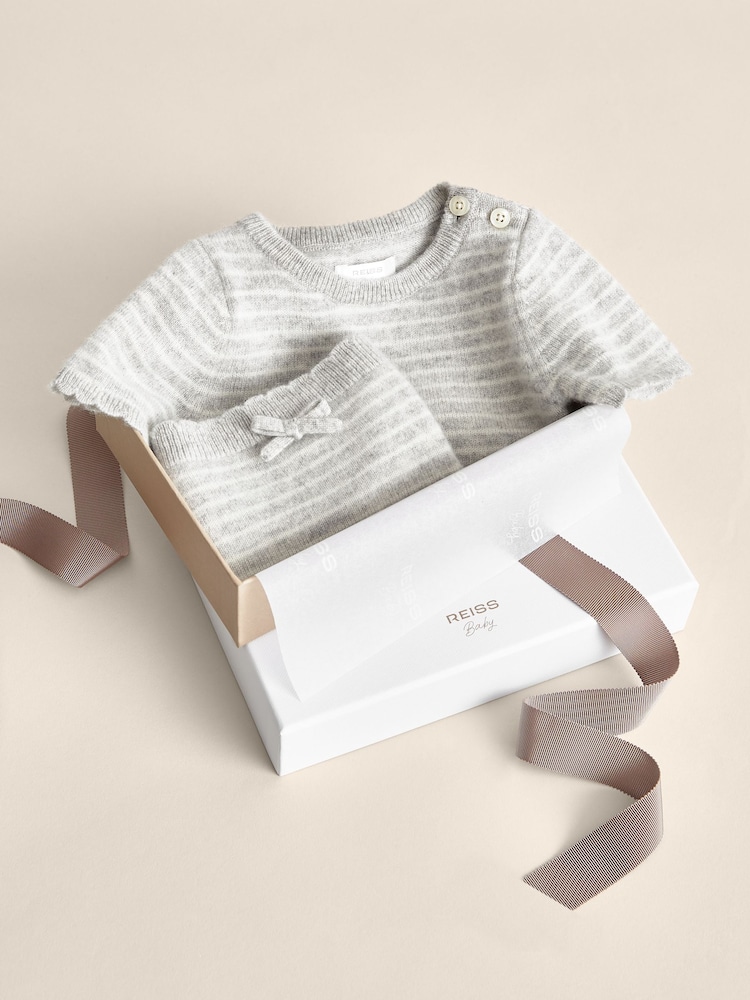 Reiss Grey Marl Francis 100% Cashmere Stripe Top And Shorts Set - Image 2 of 5
