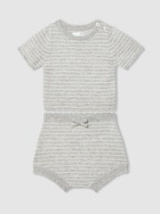 Reiss Grey Marl Francis 100% Cashmere Stripe Top And Shorts Set - Image 3 of 5