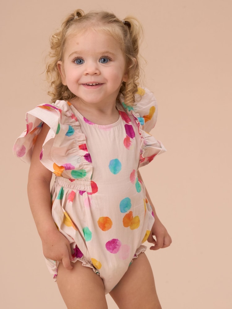 Angel & Rocket White Francessca Multi Rainbow Spot 100% Cotton Romper - Image 1 of 5