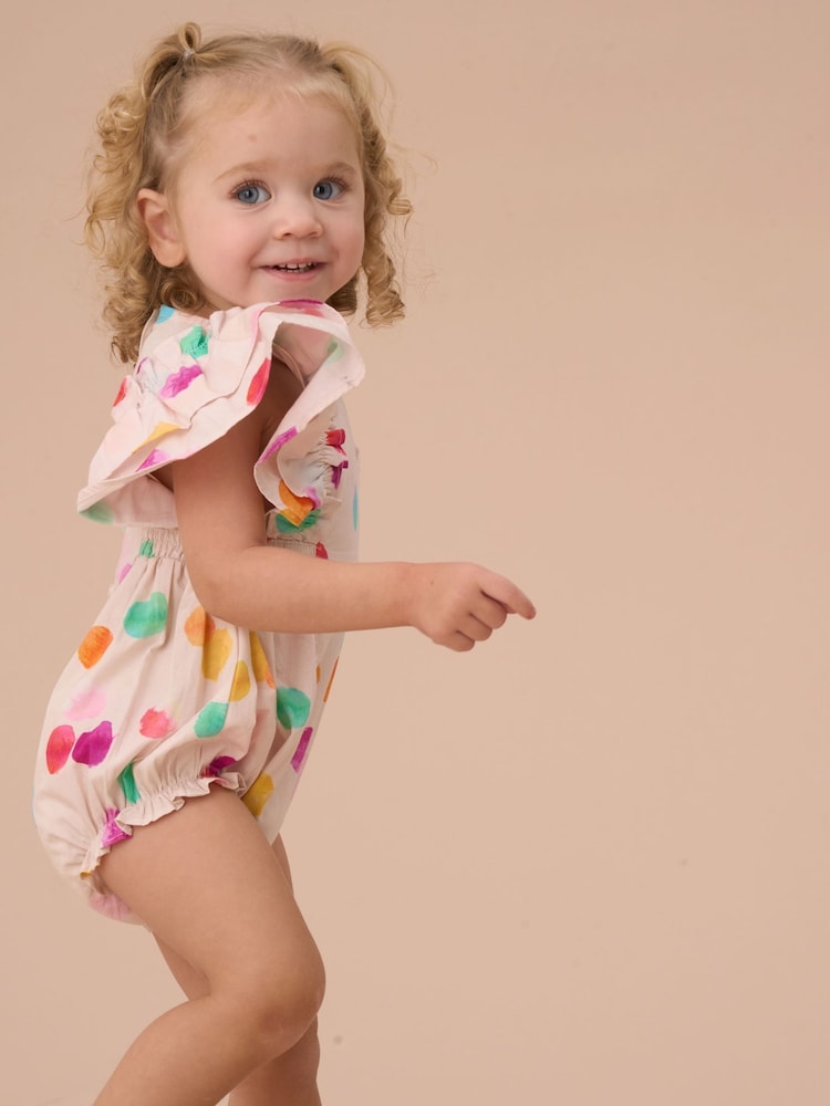 Angel & Rocket White Francessca Multi Rainbow Spot 100% Cotton Romper - Image 2 of 5