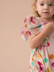 Angel & Rocket White Francessca Multi Rainbow Spot 100% Cotton Romper - Image 4 of 5
