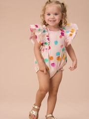 Angel & Rocket White Francessca Multi Rainbow Spot 100% Cotton Romper - Image 5 of 5
