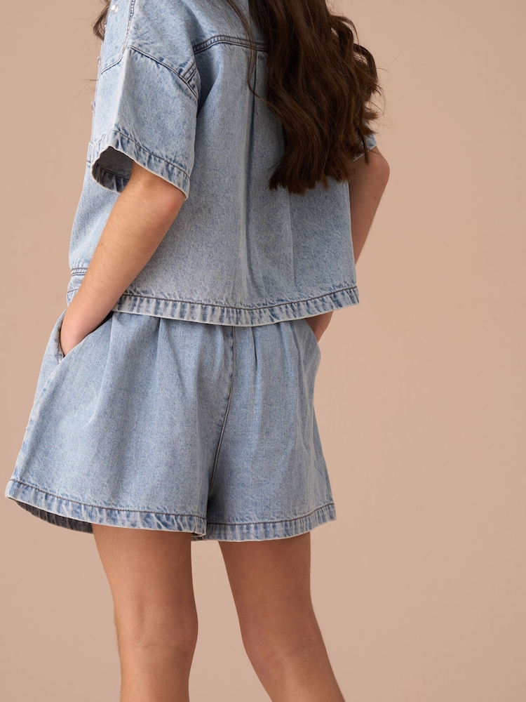 Angel & Rocket Blue Zeta Denim Diamonte Pull On 100% Cotton Short - Image 2 of 7 Angel & Rocket Blue Zeta Denim Diamonte Pull On 100% Cotton Short - Image 2 of 7