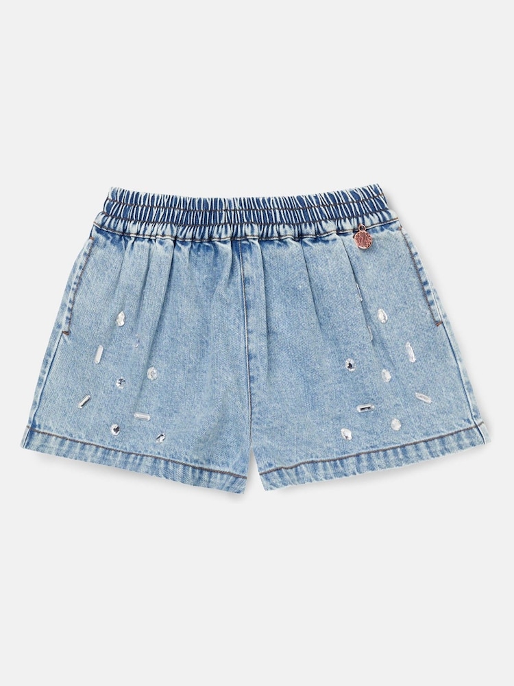 Angel & Rocket Zeta Denim diamante gestreepte top en shorts met trekkoord van 100% katoen - Image 5 of 7