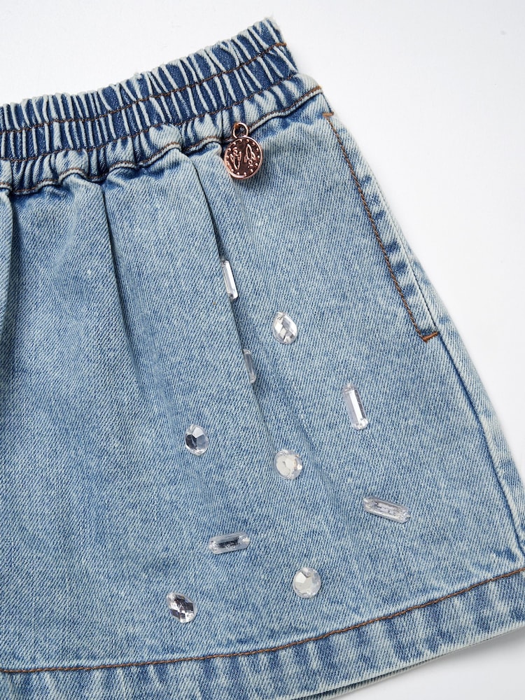 Angel & Rocket Blue Zeta Denim Diamonte Pull On 100% Cotton Short - Image 7 of 7 Angel & Rocket Blue Zeta Denim Diamonte Pull On 100% Cotton Short - Image 7 of 7