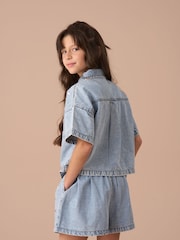 Angel & Rocket Blue Zeta Diamonte Short Sleeve 100% Cotton Denim Shirt - Image 2 of 8