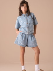 Angel & Rocket Blue Zeta Diamonte Short Sleeve 100% Cotton Denim Shirt - Image 3 of 8