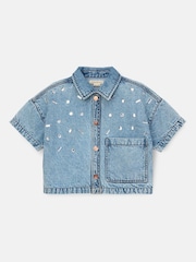 Angel & Rocket Blue Zeta Diamonte Short Sleeve 100% Cotton Denim Shirt - Image 6 of 8