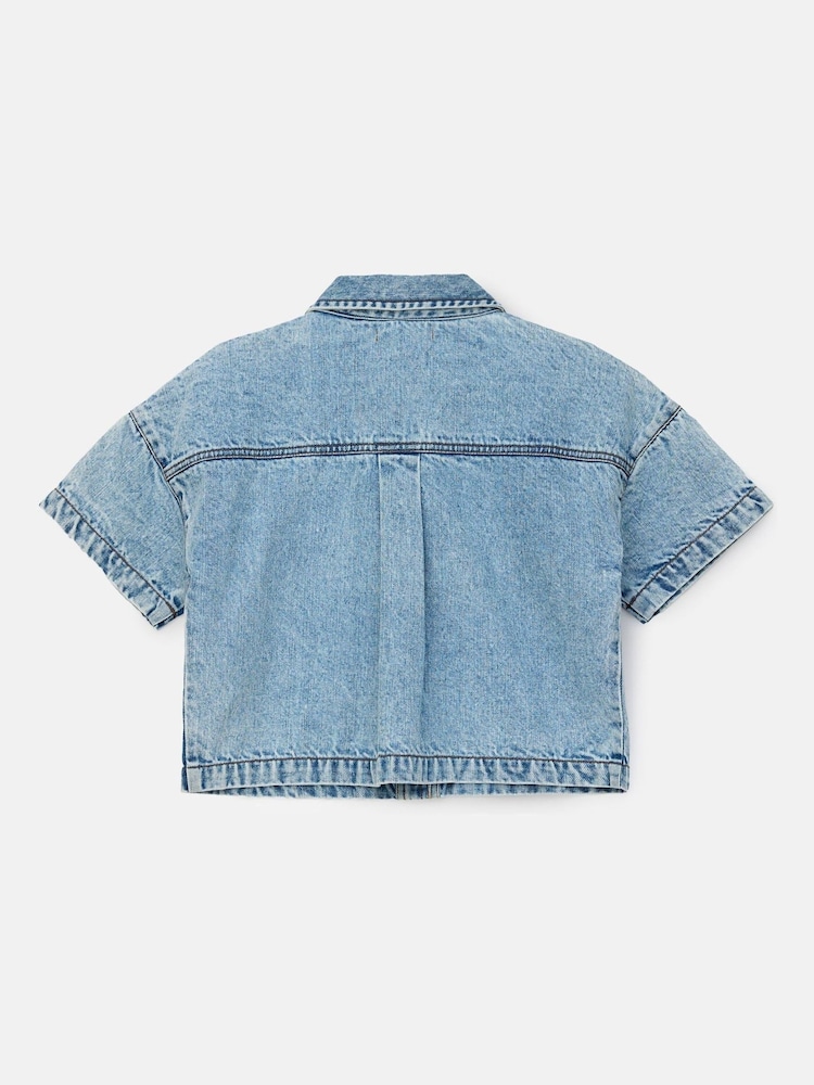 Angel & Rocket Blue Zeta Diamonte Short Sleeve 100% Cotton Denim Shirt - Image 7 of 8