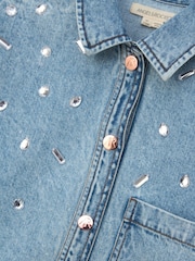 Angel & Rocket Blue Zeta Diamonte Short Sleeve 100% Cotton Denim Shirt - Image 8 of 8