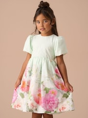 Angel & Rocket Green Anna Mint Border Print Puff Sleeve 100% Cotton Dress - Image 1 of 8