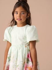Angel & Rocket Green Anna Mint Border Print Puff Sleeve 100% Cotton Dress - Image 4 of 8