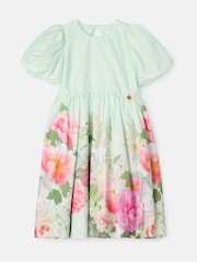 Angel & Rocket Green Anna Mint Border Print Puff Sleeve 100% Cotton Dress - Image 6 of 8