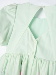 Angel & Rocket Green Anna Mint Border Print Puff Sleeve 100% Cotton Dress - Image 8 of 8