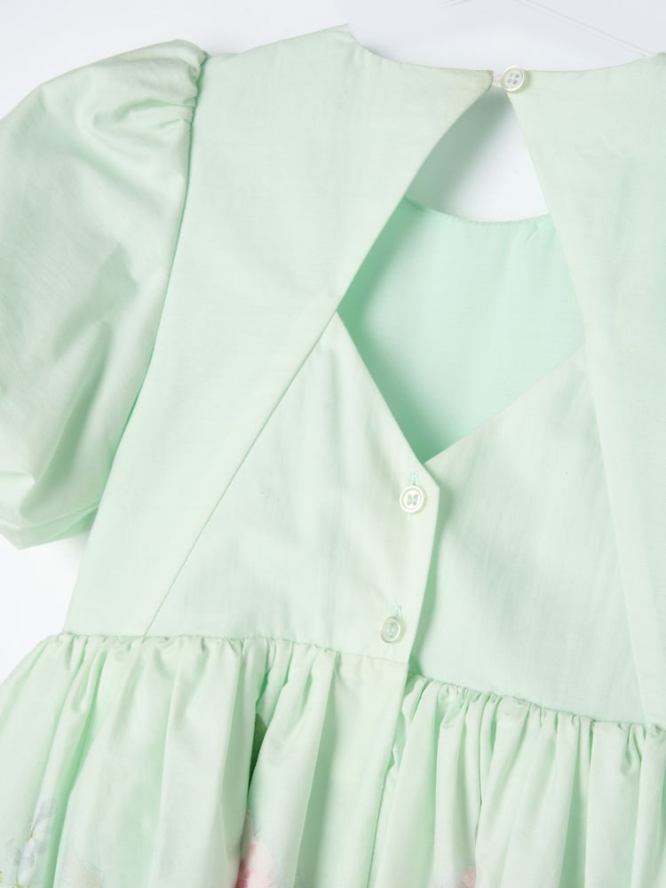 Angel & Rocket Green Anna Mint Border Print Puff Sleeve 100% Cotton Dress - Image 8 of 8