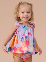 Angel & Rocket Purple Minnie Multi Floral Print Bow Shoulder Tunic And Bloomer Set - Image 1 of 6