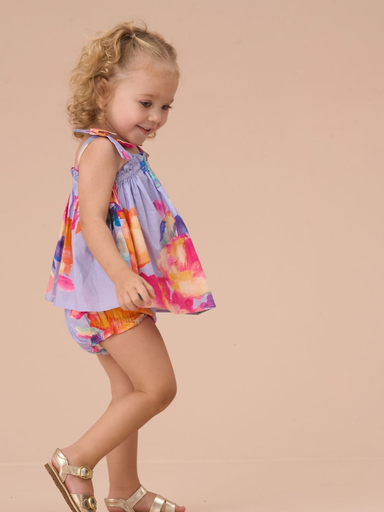 Angel & Rocket Purple Minnie Multi Floral Print Bow Shoulder Tunic And Bloomer Set - Image 2 of 6