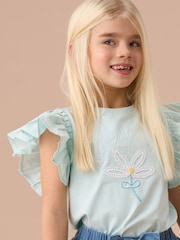 Angel & Rocket Blue Daisy Pleat Sleeve Top - Image 1 of 6