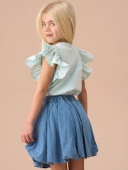 Angel & Rocket Blue Daisy Pleat Sleeve Top - Image 2 of 6