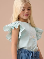 Angel & Rocket Blue Daisy Pleat Sleeve Top - Image 3 of 6