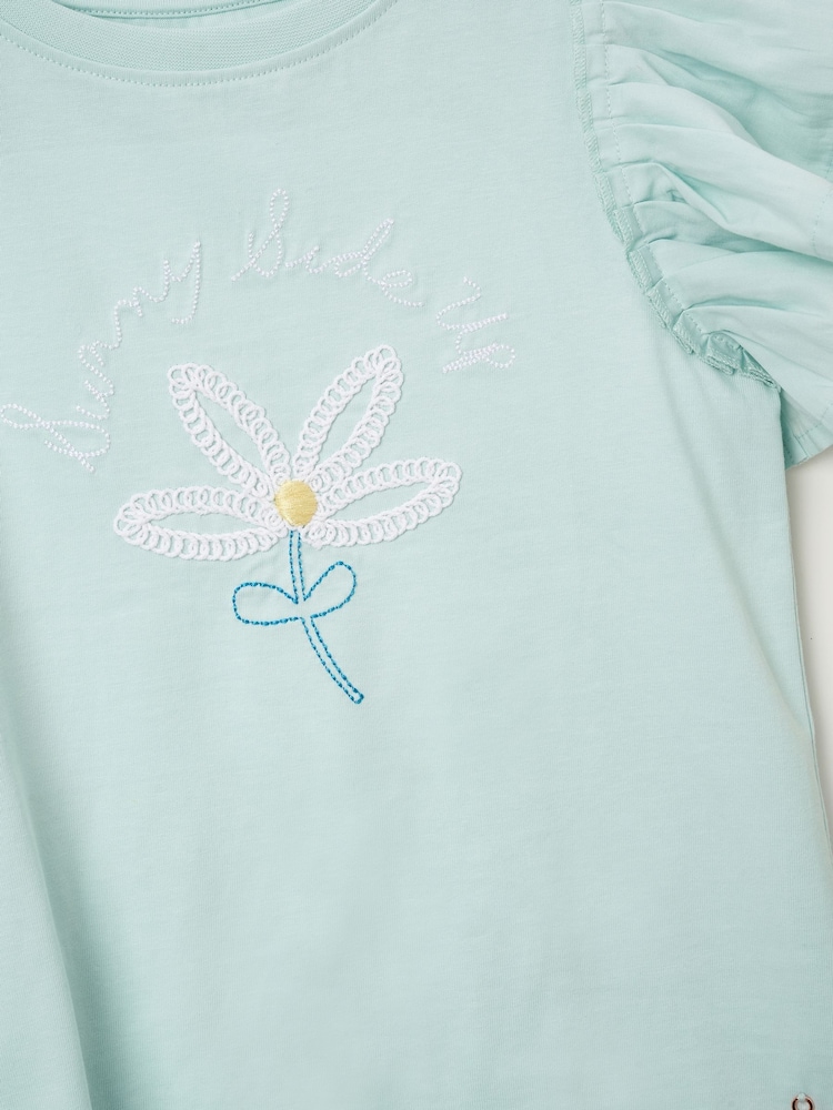Angel & Rocket Blue Daisy Pleat Sleeve Top - Image 6 of 6