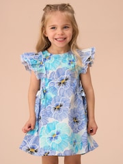 Angel & Rocket Blue Alessandra Pansy Print Tie Side 100% Cotton Dress And Bloomer Set - Image 1 of 7