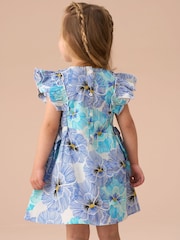 Angel & Rocket Blue Alessandra Pansy Print Tie Side 100% Cotton Dress And Bloomer Set - Image 2 of 7