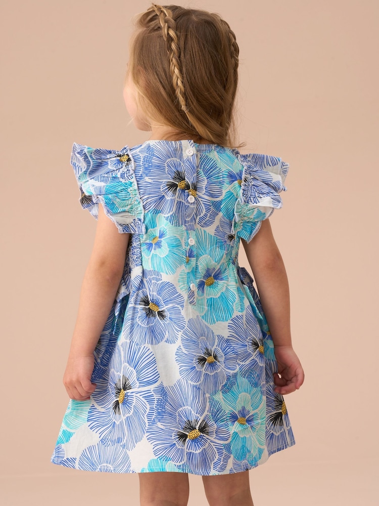Angel & Rocket Blue Alessandra Pansy Print Tie Side 100% Cotton Dress And Bloomer Set - Image 2 of 7