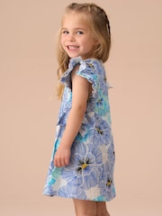 Angel & Rocket Blue Alessandra Pansy Print Tie Side 100% Cotton Dress And Bloomer Set - Image 3 of 7
