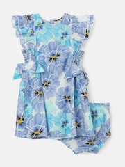 Angel & Rocket Blue Alessandra Pansy Print Tie Side 100% Cotton Dress And Bloomer Set - Image 5 of 7