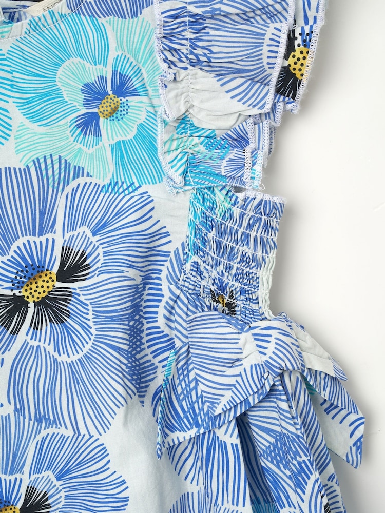 Angel & Rocket Blue Alessandra Pansy Print Tie Side 100% Cotton Dress And Bloomer Set - Image 7 of 7