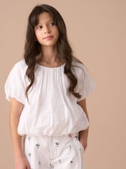 Angel & Rocket Michela White Bubble Hem Top - Image 4 of 7