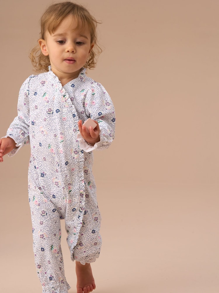 Angel & Rocket Blue Fleur Water Colour Print Frill Babygrow and Headband Set - Image 3 of 6