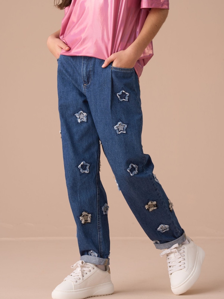Angel & Rocket Blue Mollie Blue Star Applique Barrel Fit 100% Cotton Jeans - Image 1 of 8