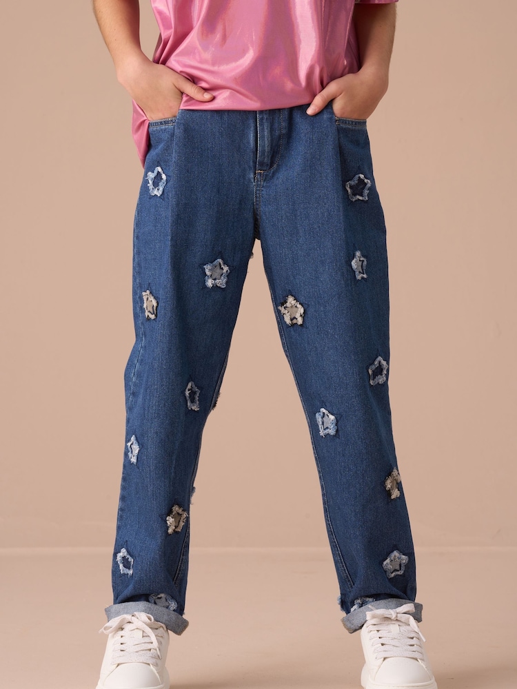 Angel & Rocket Blue Mollie Blue Star Applique Barrel Fit 100% Cotton Jeans - Image 2 of 8