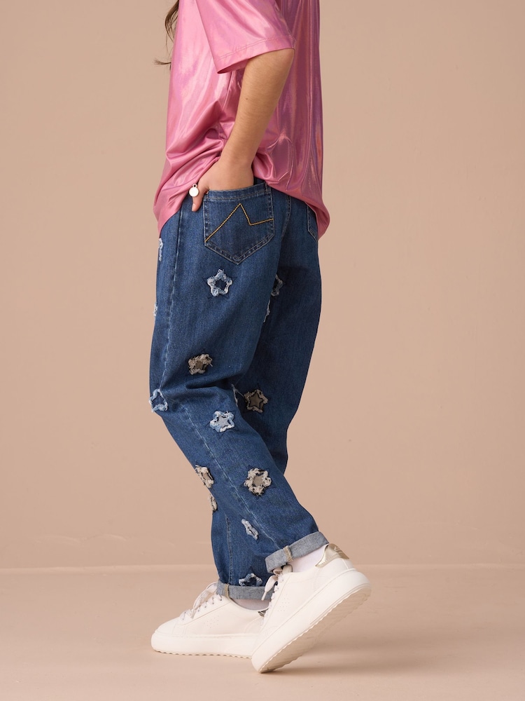 Angel & Rocket Blue Mollie Blue Star Applique Barrel Fit 100% Cotton Jeans - Image 3 of 8