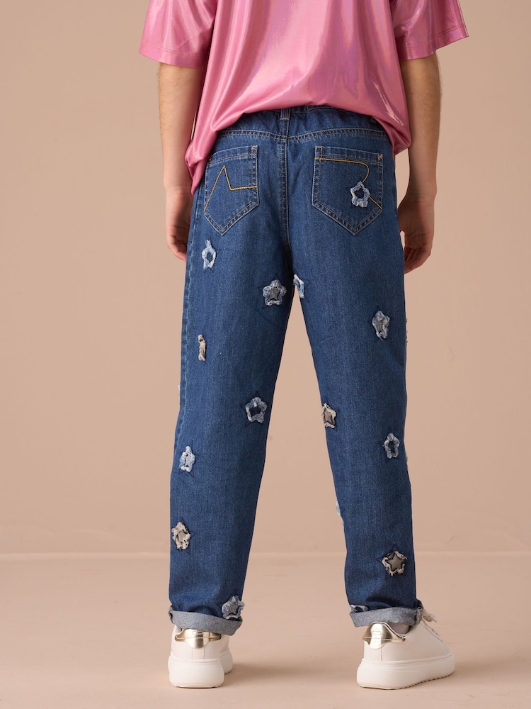 Angel & Rocket Blue Mollie Blue Star Applique Barrel Fit 100% Cotton Jeans - Image 4 of 8