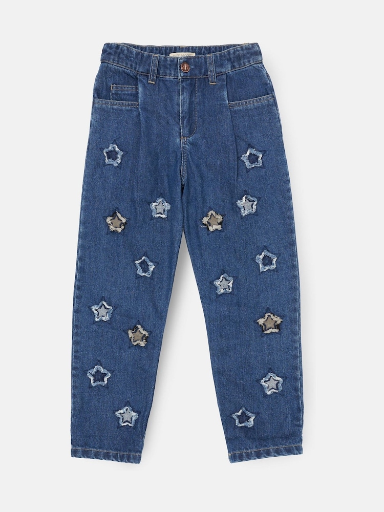 Angel & Rocket Blue Mollie Blue Star Applique Barrel Fit 100% Cotton Jeans - Image 6 of 8