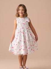 Angel & Rocket White Giana Bow Shoulder Print Dress - Image 1 of 7