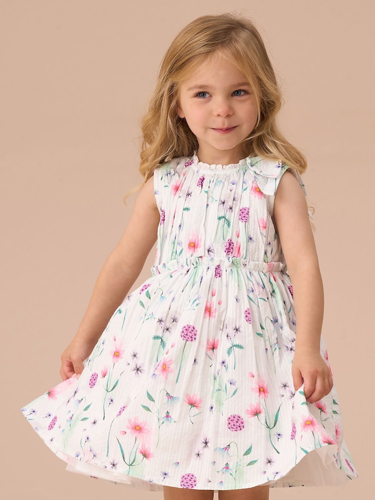 Angel & Rocket White Giana Multi Watercolour Floral Print Dress And Bloomer Set - Image 1 of 5
