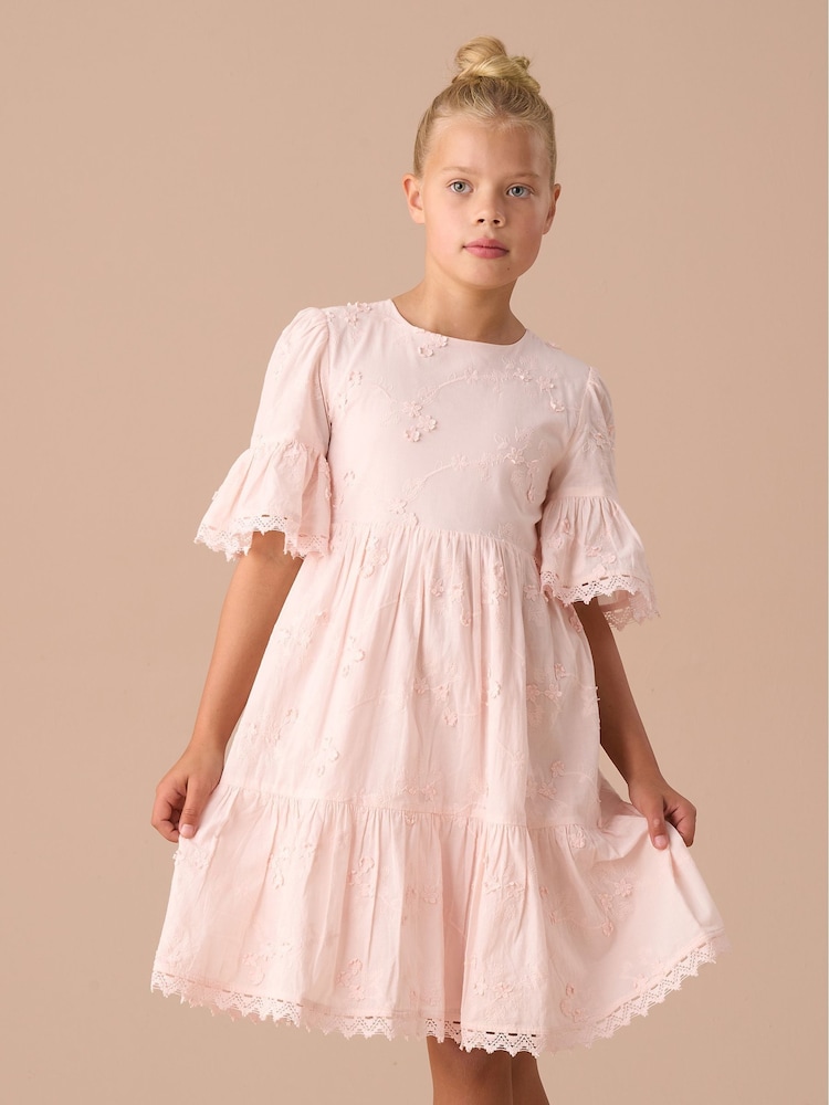 Angel & Rocket Pink 100% Cotton Natalia 3D Flower Dress - Image 1 of 8
