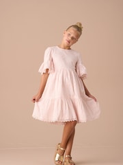 Angel & Rocket Pink 100% Cotton Natalia 3D Flower Dress - Image 4 of 8