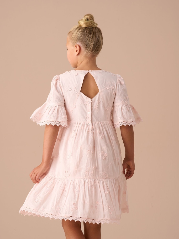Angel & Rocket Pink 100% Cotton Natalia 3D Flower Dress - Image 5 of 8